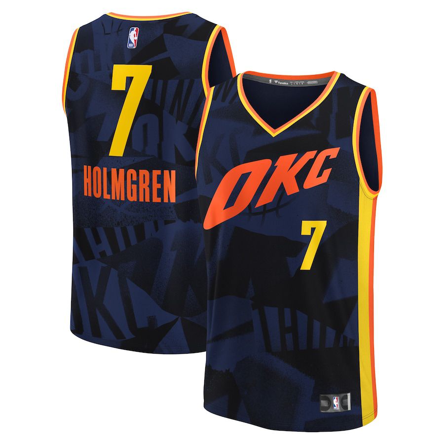 Men Oklahoma City Thunder #7 Chet Holmgren Fanatics Branded Navy City Edition 2023-24 Fast Break NBA Jersey